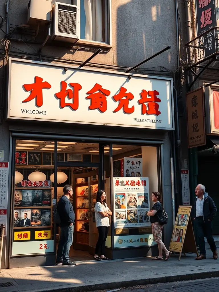 A snapshot of the Shenma Hao Kan dyw physical store in Beijing, China, where movie fans gather to discuss films, attend screenings, and connect with fellow enthusiasts.